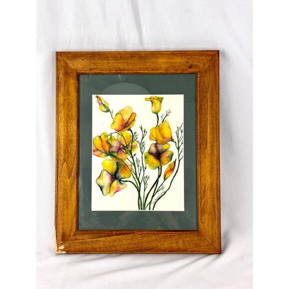 Poppies Watercolor Painting Wall Decor Orange Flower Art Signed & Framed - Picture 4 of 14